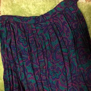 Vtg Teal + Purple Paisley Print Boho Maxi Skirt